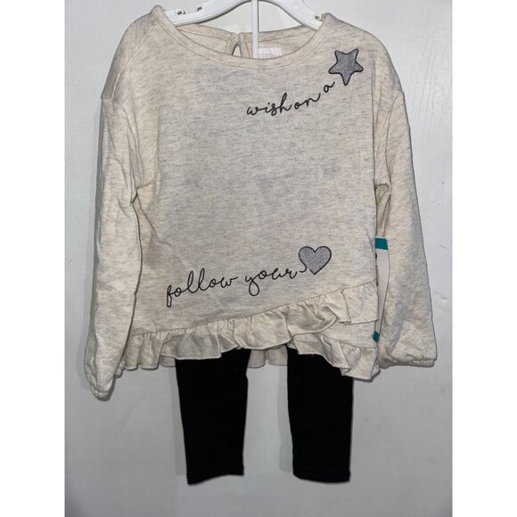 Baby Girls 2-Piece Outfit Set With "Wish On A Star" Top & Black Leggings 4T - Picture 1 of 3